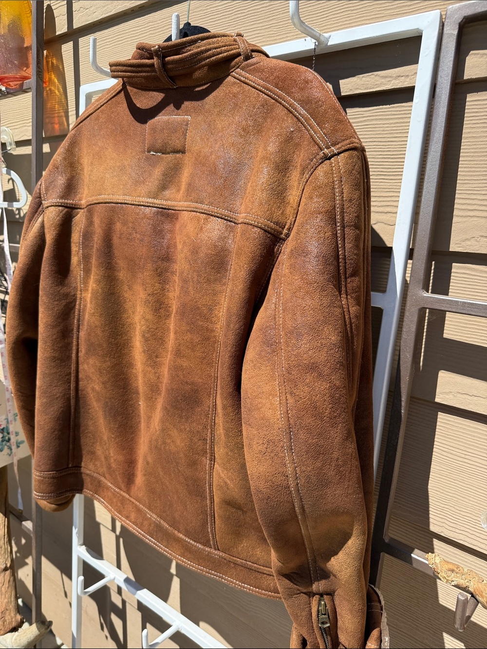 Guess Y2K New Unisex Brown Faux Suede Bomber Jacket with Shearling/ pockets "L" - Picture 12 of 17